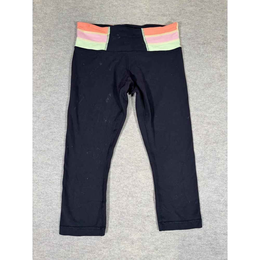 Lululemon Leggings Womens 6 Black Capri Colorblock Waist Yoga Gym Athletic